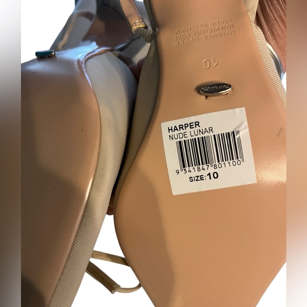 Tony Bianco Beige Pointed Toe Slingback Heels with Bow - Picture 11 of 11